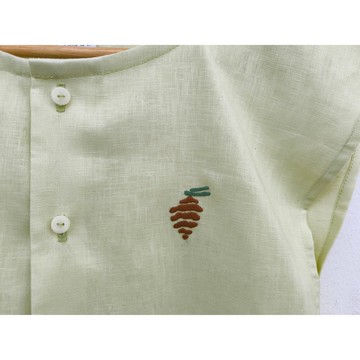 刺繡 | 亞麻 | 淺綠色落肩圓領上衣