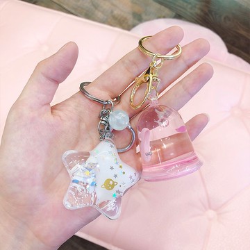 網紅漂浮兔子豬液體掛件鑰匙扣鏈流沙漂流瓶入油城堡包包掛件吊墜