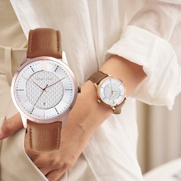 RELAX TIME 石英款 立體格紋時尚女錶 -玫瑰金 (RT-118-3L) 36mm