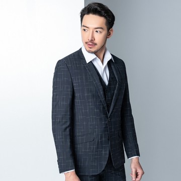per-pcs時尚質男窗格印花超窄合身西裝_黑色(PNS310)