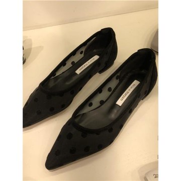 韓國東大門23春季新款網紗波點尖頭套腳方跟低跟單鞋優雅氣質女鞋