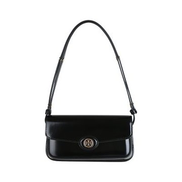 TORY BURCH Robinson 鍍金T字LOGO漆皮搭微纖維襯裡長方形肩背斜背包(黑)