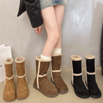 中筒雪靴．雜誌款麂皮素面內刷毛拚色厚底靴．白鳥麗子