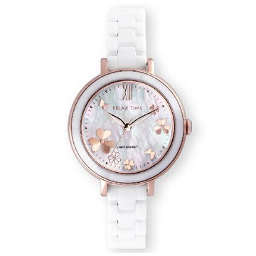 Relax Time  RT-110S-01 拾光花語光動能陶瓷女士時尚腕錶 37.5mm 白｜樂天全館特惠中★指定刷卡回饋10%