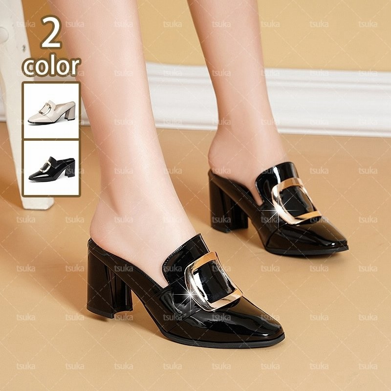 レディース ミュール パンプス スクエアトゥ バックル おしゃれ かわいい 大人 ハイヒール 黒 大きいサイズ かかとなし シューズ バブーシュ ローファー 通販 Lineポイント最大0 5 Get Lineショッピング
