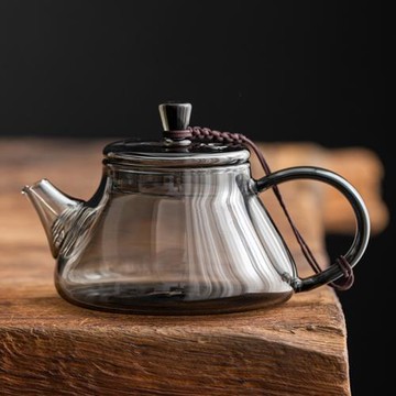 耐高溫煙灰色玻璃茶壺扁體家用辦公小型迷你泡茶器功夫茶具單壺