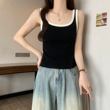 M-4XL 韓版運動吊帶背心 大尺碼女裝 外穿內搭上衣 無袖背心 夏天女裝 打底衫 撞色背心