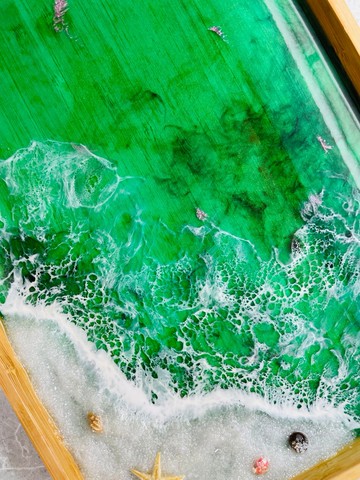 綠寶石白沙海浪托盤擺飾