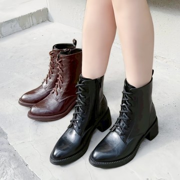 【I called Love】英倫復古綁帶粗跟短靴