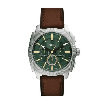 【FOSSIL】限時9折↘Machine 簡約經典橄欖綠手錶 棕色真皮錶帶 44 MM FS6100