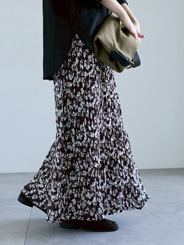 復古碎花圖案百褶長裙(0F001195210) - Lugnoncure