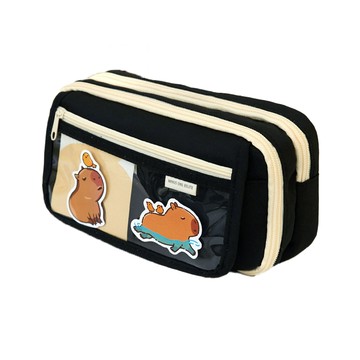 Mini嚴選 卡比巴拉九層大容量筆袋 CN0380-B 黑色 附吊飾配件 文具收納  1個