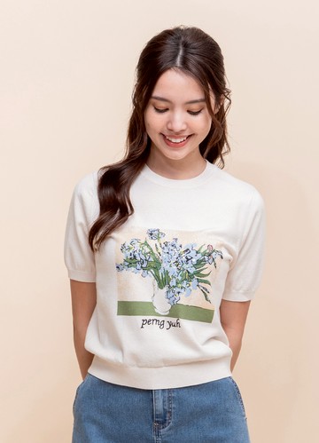 莫內花影柔感針織衫