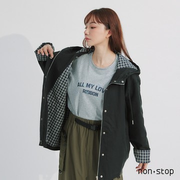 non-stop 百搭格紋內裡抽繩連帽外套-2色