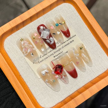 💟加一手工甲💅🏻藝禾【綫條聖誕】新品聖誕立體手繪純手工穿戴甲成品甲片純手工穿戴甲 WRGK