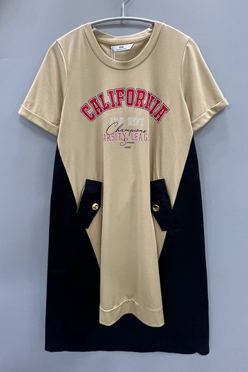 MW 撞色拼接英文印花休閒洋裝