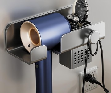 浴室置物架 多功能吹風機架 免釘膠款 加高設計 更好取放  30 x 11 x 9.6cm  灰色  1個
