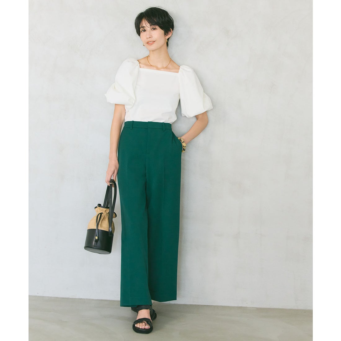 自由区（大きいサイズ） 【WEB限定カラーあり/洗える/撥水加工】TRギャバ ワイドクロップドパンツ （ダークグリーン系） 通販  LINEポイント最大1.0%GET LINEショッピング