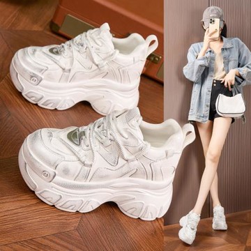 內增高老爹鞋女2025夏季新款真皮百搭爆款厚底松糕小個子休閑運動