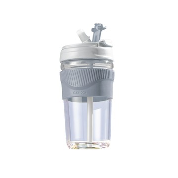咖啡杯 【APEX】大口徑 防燙玻璃 隨行杯/咖啡杯 500ml (吸管/直飲兩用)-氣質灰