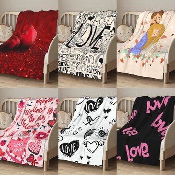 情人節法蘭絨毛毯蓋毯愛心印花毛毯數碼印花毯送男女朋友沙發毯