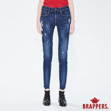 BRAPPERS 女款 新美腳ROYAL系列-彈性褲口不規則波浪窄管褲-藍-動態show