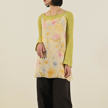 【NaSuBi Vintage】義大利製花卉印花紗質細肩帶古著洋裝