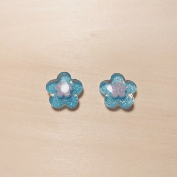 復古藍糖果花花耳環