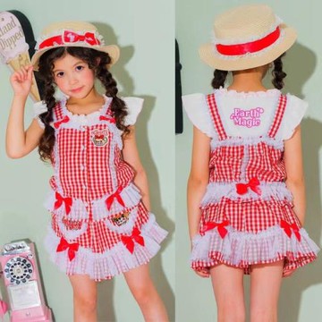 現貨 夏潮牌高定女童裝EM earthmagic格子吊帶+半裙+刺繡短褲套裝