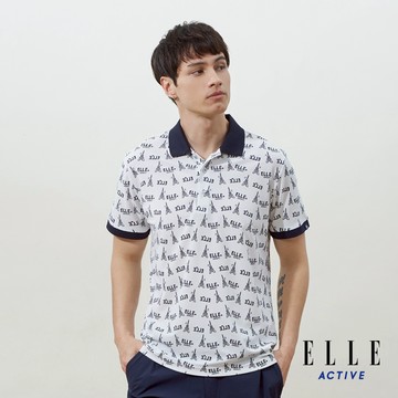 【ELLE ACTIVE】男款 滿版印花短袖POLO衫-白色 (EA25S2M1101-90)