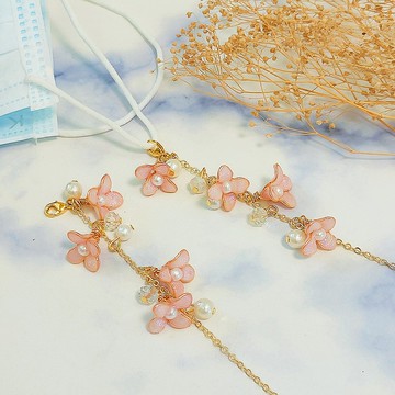 好溫柔金款樹脂花實用時尚珍珠水晶多用途鍊/口罩鍊/項鍊/手鍊