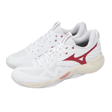 Mizuno 美津濃 排球鞋 Wave Momentum Pro 女鞋 白 紅 緩衝 抓地 運動鞋 V1GC2540-73