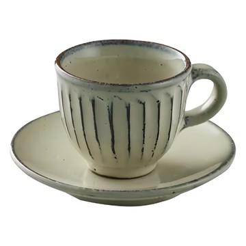 Hechimon 丸伊信樂燒 圓底咖啡杯碟組 2件組  青荻雕紋 白色  1組