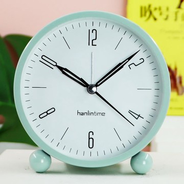 🕰️【4寸圓形金屬靜音鬧鐘】簡約現代數字座鐘 掃秒夜燈 檯鐘家用 台灣出貨