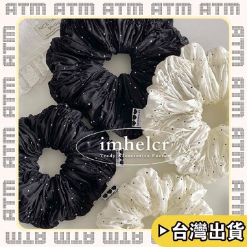 🔥臺灣出貨🔥可開發票✅輕飾時光韓國新款黑白迷你波點愛心褶皺髮圈優雅氣質百搭後腦勺扎發頭圈女