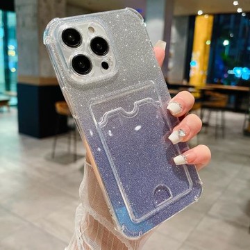 帶閃粉卡紙卡包適用iPhone16pro手機殼蘋果13女12promax插卡卡槽ip14plus放卡透明放照片全包15por裝卡e套17