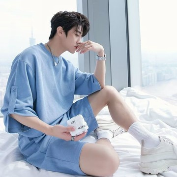 【夏季套裝】夏季設計感男士休閒套裝短袖寬鬆韓版精緻慵懶風短褲時尚兩件套潮