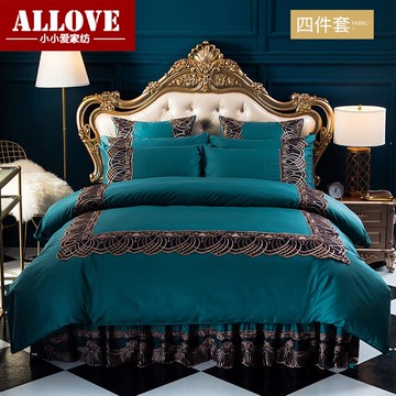 簡約純色全棉床裙式四件套1.5m1.8m雙人床純棉床罩六件套宮廷