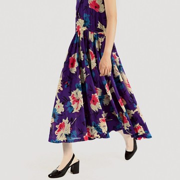 【蛋植物古著】花圖印拓無袖印花古著洋裝