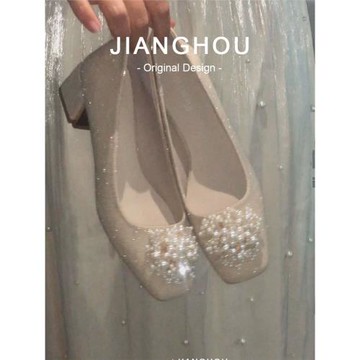 真皮~匠逅女鞋 配裙子中式高跟鞋女法式溫柔訂婚鞋瑪麗珍伴娘單鞋