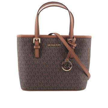 Michael Kors 滿版圓形Logo 塗層帆布小款托特包(咖啡色) 35T9GTVT0B BROWN