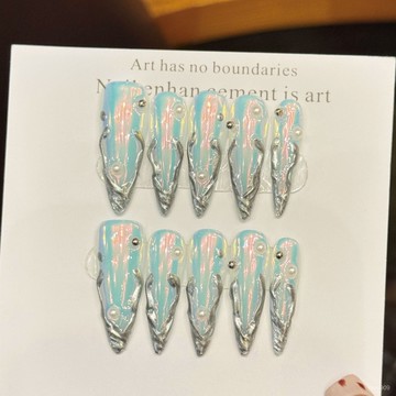 💟加一手工甲💅🏻藝禾穿戴甲【水銀極光】AB款辣妹金屬歐美穿戴甲成品甲片穿戴甲純手工穿戴甲 KAVG