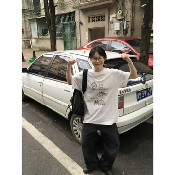 休閑風睡個好覺印花短袖t恤夏季新款寬松重磅白色純棉圓領上衣ins