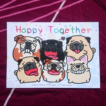 Happy Together 扁臉好朋友 狗狗明信片