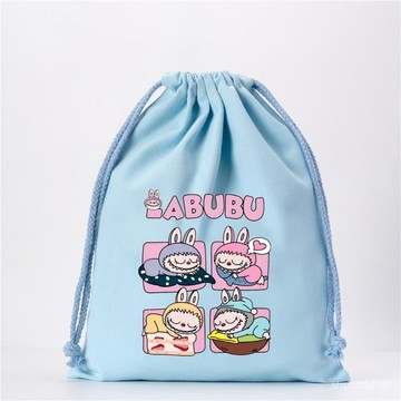 【全店免運 特價五折】新款拉布布LABUBU帆布束口袋藍粉淺色女生旅行化妝品收納包