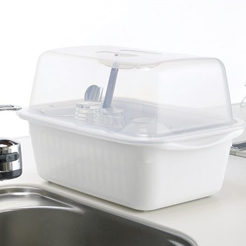 Lustroware日本岩崎寬型雙層碗盤瀝水籃附蓋  日本製 - 白色