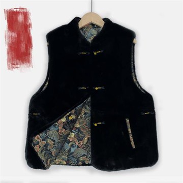 新中式國風秋冬新款復古立領重緞時尚提花雙面雙穿加棉坎肩馬甲