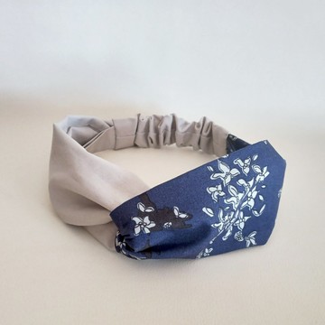 交叉款髮帶 髮箍 鳥花青×淺灰 27