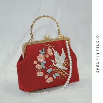 原創新年中國風蘇繡結婚陪嫁包斜挎手提包古風漢服刺繡婚包新娘包