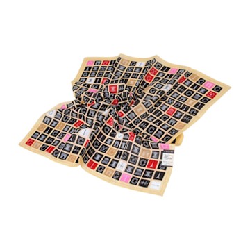 CELINE 繽紛方塊品牌經典圖騰標誌LOGO棉質大帕領巾(米黃色/58CM)